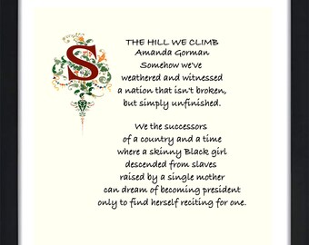 AMANDA GORMAN Hill We Climb Framed Print Verse 3 -A Nation Unfinished-Skinny Black Girl-2021 Inauguration-Inspirational Black Poet-Wall Art