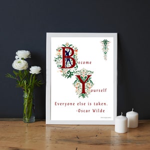 ENMARCADO CONVIÉRTETE EN TI MISMO-Oscar Wilde-Cita literaria-Impresión motivacional-Cita de vida-Carta iluminada