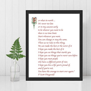 F Scott Fitzgerald gerahmte Kunst - Inspirational Print, gerahmtes Zitat Leuchtbrief Make The Best Of It, Inspirational Geschenk Home Decor