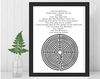 MINOTAUR LABYRINTH Greek Mythology Quote Print