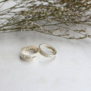 Personalized Jewelry - ACTUAL Handwriting Ring - Engraved Silver Wedding Band - Memorial Jewelry - Christmas Gift - Valentine Gift