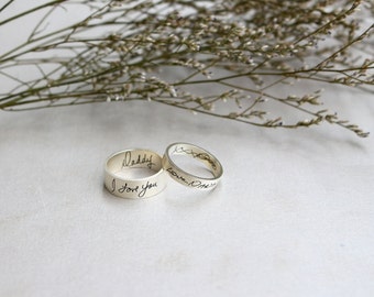 Personalized Jewelry - ACTUAL Handwriting Ring - Engraved Silver Wedding Band - Memorial Jewelry - Christmas Gift - Valentine Gift