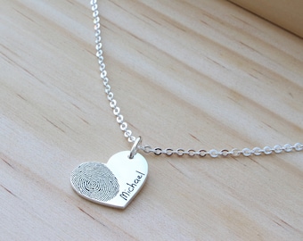 Sterling Silver Heart Shaped Fingerprint Necklace - Personalized Necklace - Handwriting Necklace - Christmas Gift - Personalized Gift
