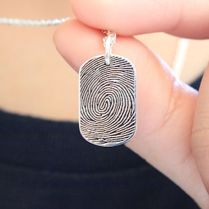 Actual Fingerprint Necklace - Handprint Necklace - Personalized Dog tag Necklace - Sympathy Gift - Christmas Gift - Mother&#39;s Day Gift