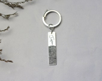 Actual Fingerprint Bar Keychain - Custom Bar Key chain - Actual Handwriting Bar Keychain - Personalized Keychain - Father's gift