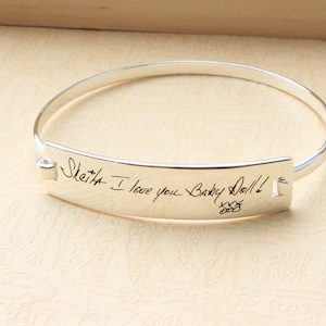 Actual Handwriting Bangle - Personalized Signature Bracelet - Sympathy Gift - Mother&#39;s Gift - Christmas Gift - Engravable Bangle