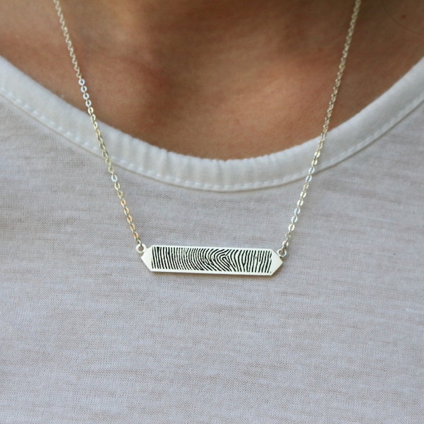 Collar con huella dactilar personalizado: recuerdo conmemorativo de plata de ley, joyería personalizada con escritura a mano, regalo para mamá, joyería con huella dactilar