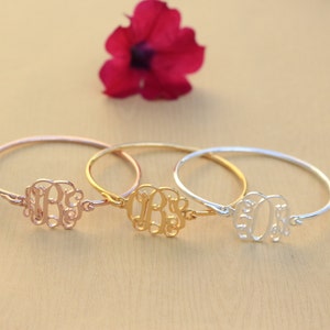 Tiny Monogram Bracelet - Personalized Bracelet - Silver Initial Monogram Bangle - Custom Name Bracelet - Christmas Gift