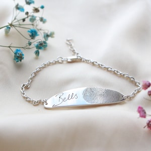 Oval Sterling Silver Charm Bracelet - Personalized Fingerprint Bracelet - Actual Handwriting Bracelet - Loved Ones Fingerprint