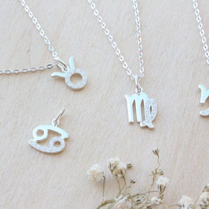 Dainty Zodiac Sign Necklace - Semi Pave Zodiac Necklace - Birth Star Sign Necklace - Best Friend Gifts - Constellation Necklace