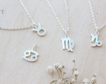 Dainty Zodiac Sign Necklace - Semi Pave Zodiac Necklace - Birth Star Sign Necklace - Best Friend Gifts - Constellation Necklace