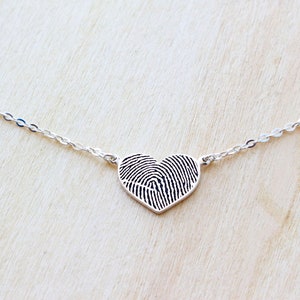 Sterling Silver Heart Shaped Necklace - Actual Fingerprint Necklace - Personalized Handwriting Necklace - Christmas Gift - Mother's Day Gift