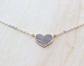 Sterling Silver Heart Shaped Necklace - Actual Fingerprint Necklace - Personalized Handwriting Necklace - Christmas Gift - Mother&#39;s Day Gift