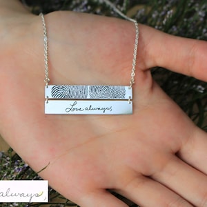 Double Personalized Bar Necklace with Actual Fingerprint - Sterling Silver Bar Necklace- Personalized Memorial Jewelry - Thumbprint Necklace