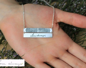 Double Personalized Bar Necklace with Actual Fingerprint - Sterling Silver Bar Necklace- Personalized Memorial Jewelry - Thumbprint Necklace