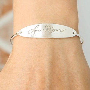 Personalized Bangles - Actual Handwriting Bracelet - Signature Bracelet - Oval Shaped Bracelet - Gift for Mom - Christmas Gift