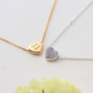 Tiny Heart Personalized Neckalce with Rolo Chain - Actual Fingerprint Necklace - Custom Engraved Heart - Keepsake Personalized Gift