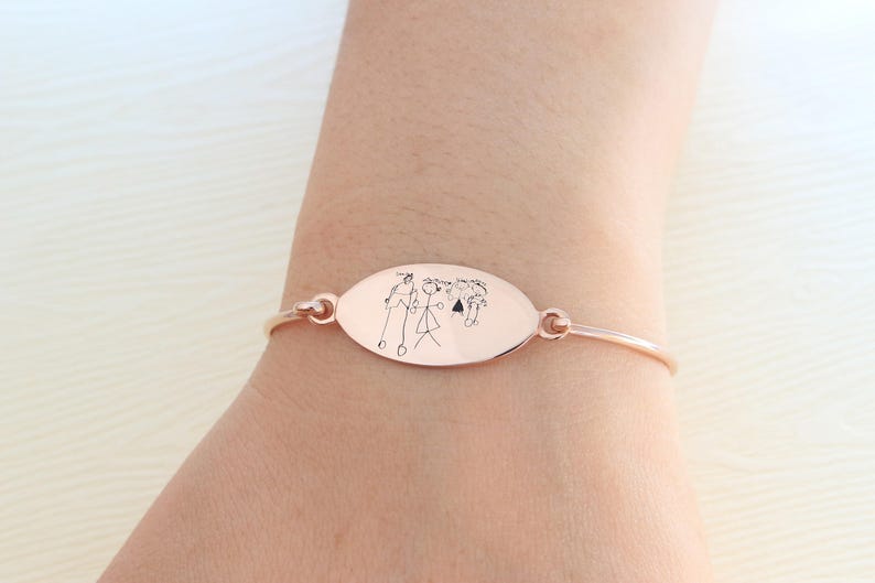 Actual Kid's Drawing Bracelet Personalized Signature Bracelet Memorial Jewelry Handwriting Bracelet Mother's Gift Christmas Gift image 1