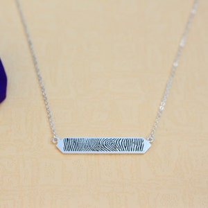 Personalized Fingerprint Bar Necklace - Actual Fingerprint Necklace - Memorial Jewelry - Sympathy Gift - Mother&#39;s gift