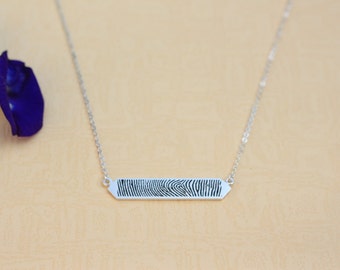Personalized Fingerprint Bar Necklace - Actual Fingerprint Necklace - Memorial Jewelry - Sympathy Gift - Mother's gift