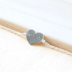 Sterling Silver Heart Shaped Fingerprint Bracelet - Personalized Handwriting Bracelet - Mother's Day Gift - Actual Fingerprint Necklace
