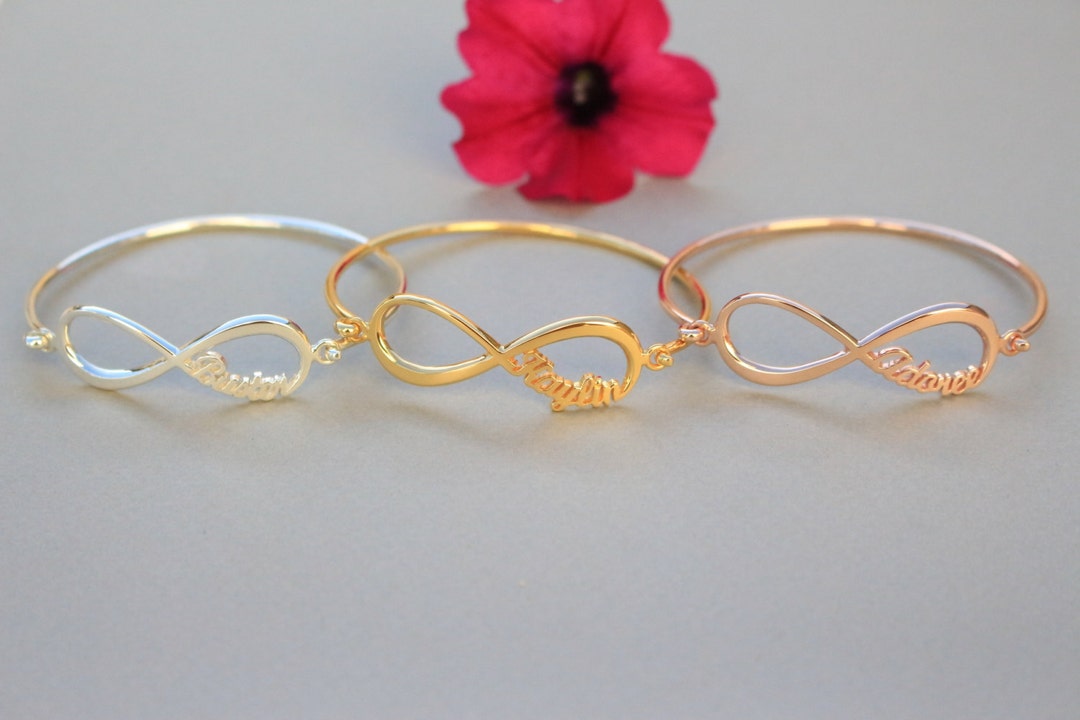 Infinity Bangle Design Personalized Sterling Silver Infinity Bangle - Custom Name Bracelet - Etsy