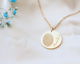 Actual Fingerprint Necklace - Personalized Thumbprint Circle Necklace - Sympathy Gift -  Mother&#39;s Day Gift - Personalized Disc Necklace