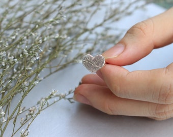 Fingerprint Heart Ring -  Actual Fingerprint Ring - Hammered Band - Heart Ring - Personalized Ring - Christmas Gift - Thumbprint Ring
