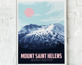 Mt St Helens Wall Art, Washington State Decor, Pacific Northwest Mountains, Minimal Art Print