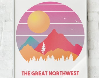 Pacific Northwest Minimalist Art Print, Washington State Home Decor, Mountain Layers