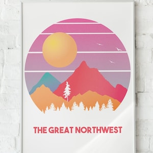 Pacific Northwest Minimalist Art Print, Washington State Home Decor, Mountain Layers