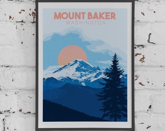Mt Baker Wall Art, Washington State Decor, Pacific Northwest Mountains, Minimal Art Print