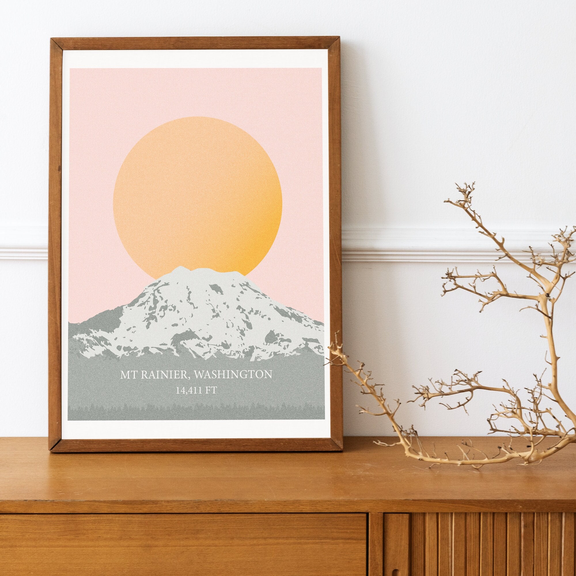 Mt Rainier Washington Minimal Print, Pacific Northwest Wall Art