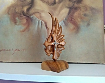 Wooden Cross, Jesus Christ,Christian Gift, Religious Sculpture,Cross Sculpture,Wooden Sculpture,Christian Sculpture,Christian Art,Angel Wing