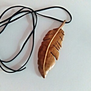 Feather Necklace, Feather Pendant, Feather Jewelry , Feather, Handmade Necklace, Wooden Jewelry image 2