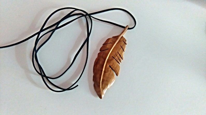 Feather Necklace, Feather Pendant, Feather Jewelry , Feather, Handmade Necklace, Wooden Jewelry image 2