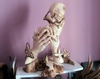 Ouderschap sculptuur, familie sculptuur, geboorte sculptuur, houten sculptuur, vlinder sculptuur, Home decor.