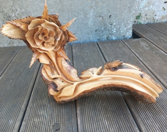 Rose. Wooden rose sculpture. Rose carving. Rose from olive wood. Wooden sculpture. Carving.