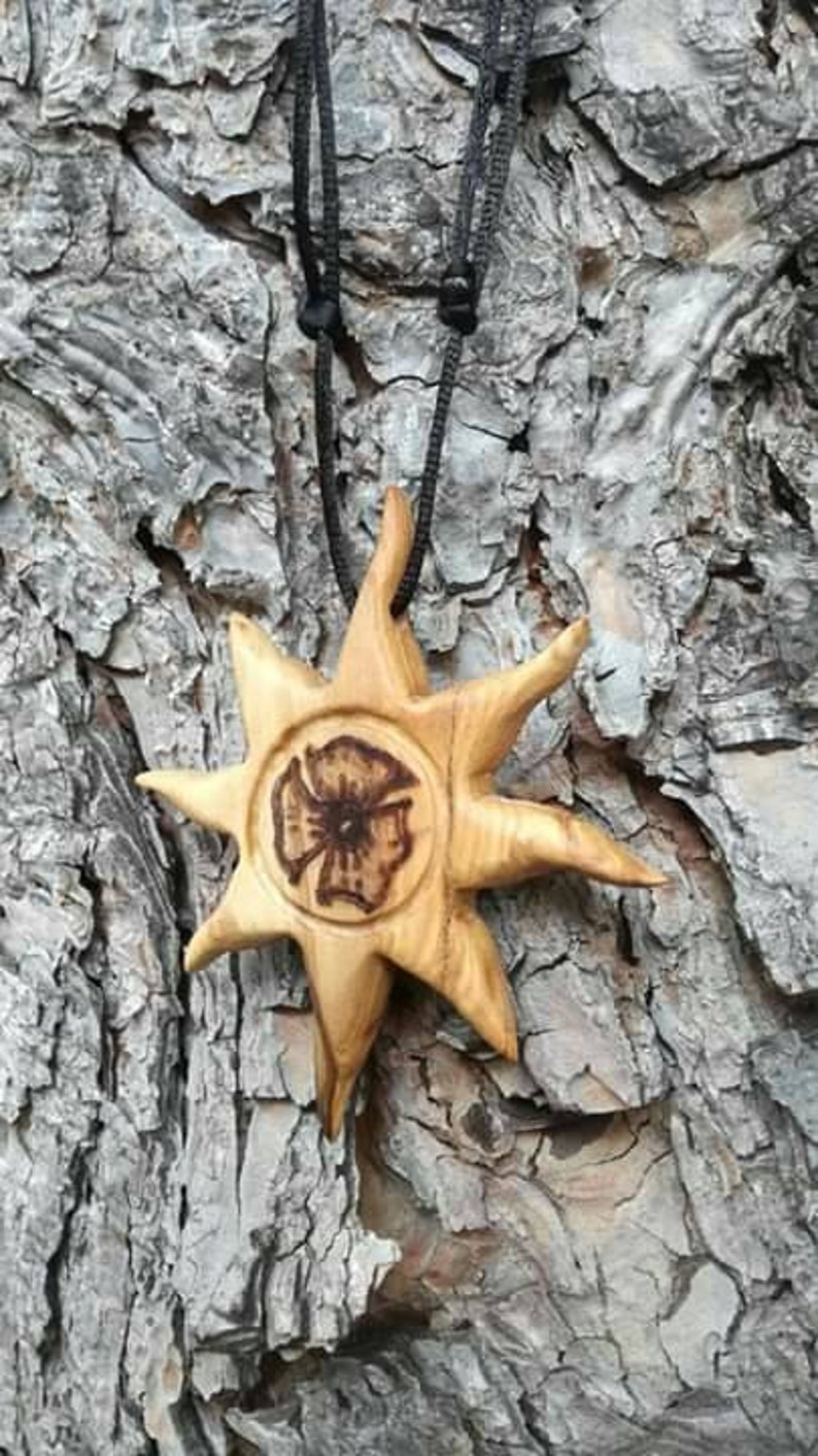 Wooden Sun Wooden Sun Necklace Wooden Sun Pendant Sun Etsy