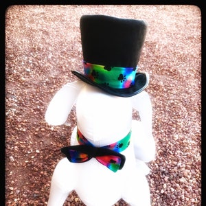 LGBT Wedding Dog Outfit Top Hat Set, Hippy, Bow Tie, Ring Bearer, Pride, Black, Colorful, Tye-dye, Bridal Party, Groomsmen, Rainbow image 2