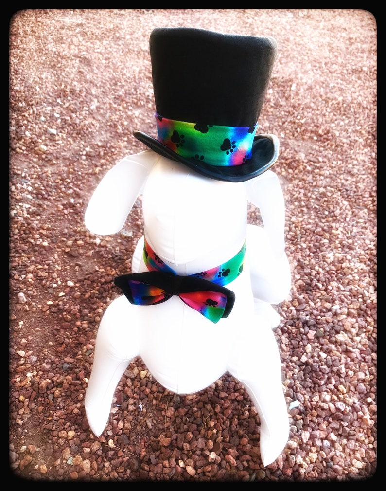 LGBT Wedding Dog Outfit Top Hat Set, Hippy, Bow Tie, Ring Bearer, Pride, Black, Colorful, Tye-dye, Bridal Party, Groomsmen, Rainbow image 2