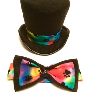 LGBT Wedding Dog Outfit Top Hat Set, Hippy, Bow Tie, Ring Bearer, Pride, Black, Colorful, Tye-dye, Bridal Party, Groomsmen, Rainbow image 1