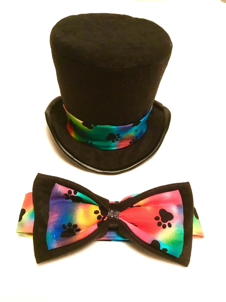 LGBT Wedding Dog Outfit Top Hat Set, Hippy, Bow Tie, Ring Bearer, Pride, Black, Colorful, Tye-dye, Bridal Party, Groomsmen, Rainbow image 1