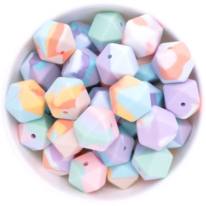 Tie Dye 17mm Hexagon Silicone Beads | Wholesale Beads Australia