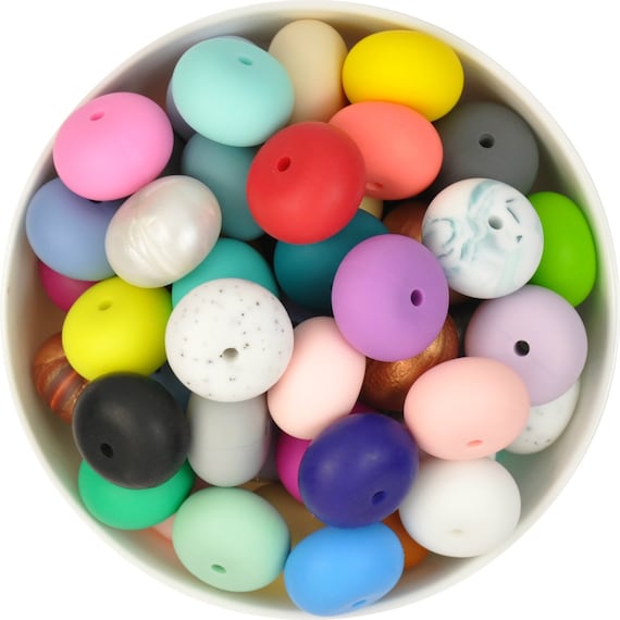 10 silicone beads GREY MARBLE abacus 25mm BPA free baby teething necklace white