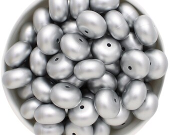 Brushed Silver Print 19mm Abacus 10pk | Silicone Beads Australia  | Silicone Jewellery