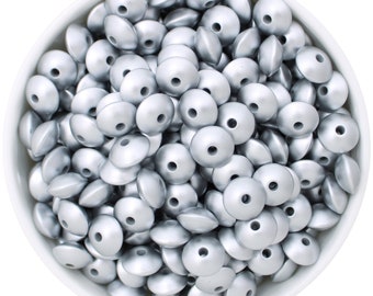 12mm Saucer Brushed Silver Print - 10pk | Silicone Beads Australia | Silicone Jewellery