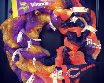 Custom Made NFL House divided wreath: Chicago Bears / Minnesota Vikings