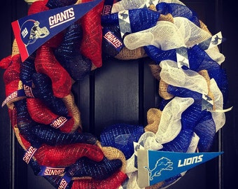 Custom Made House divided wreath: New York Giants / Detroit Lions