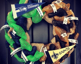 Custom Made House divided wreath: Seattle Seahawks / New Orleans Saints